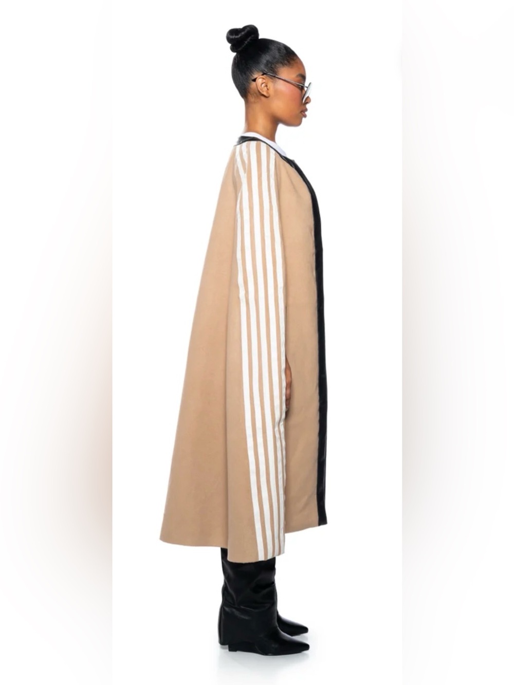 AKIRA Milan Street Style Poncho With Black Trim And White Stripes - Picture 10 of 12